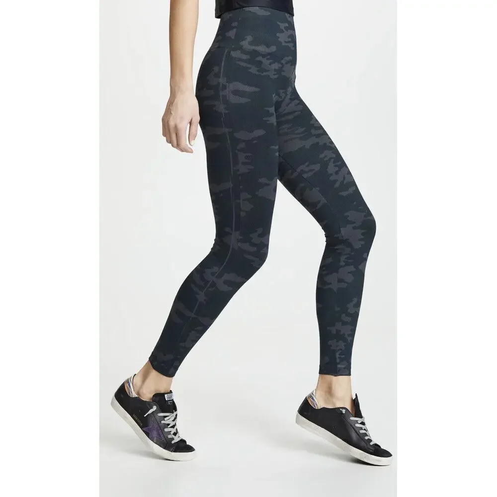 Spanx Look at Me Now Cropped Leggings Seamless Black Camo Womens Sz Large